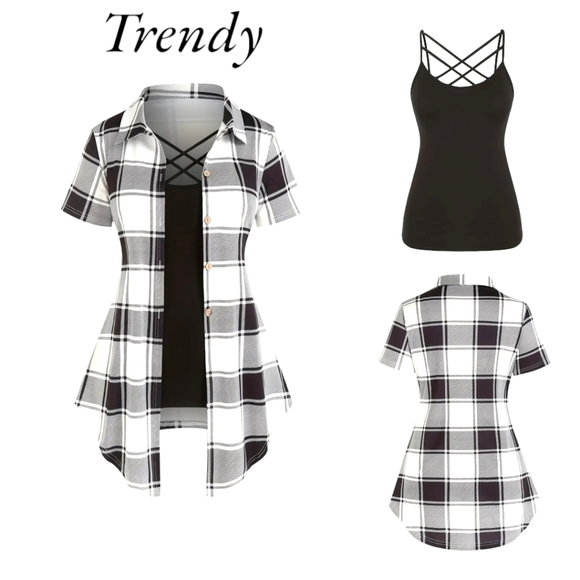 NWT!! Trendy Black and White Plaid Outfit with Black Cami Tank Top!!🖤☠️🖤 - Picture 14 of 16
